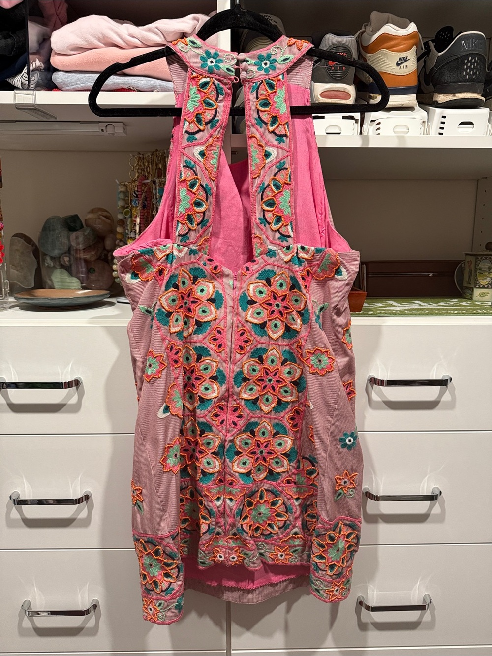 Anthropologie Pink Floral Embroidered Mini Dress - Picture 2 of 4